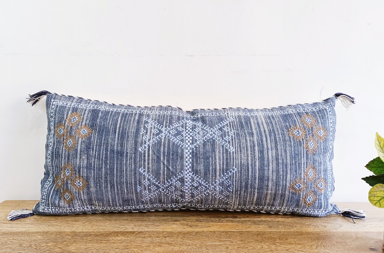 BLUE lumbar pillow cover Boho hand embroidered pillow cover Pillow cases Pillow shams